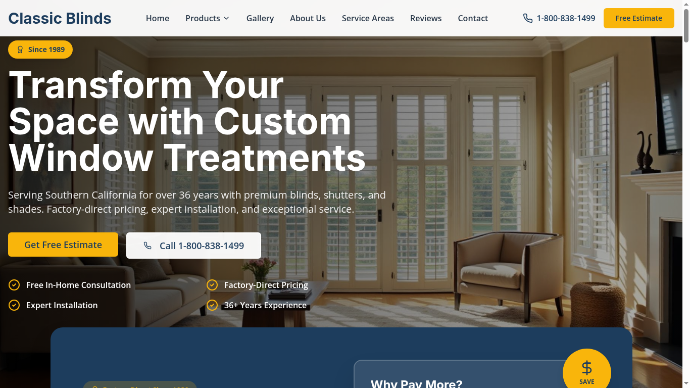 Classic Blinds website preview
